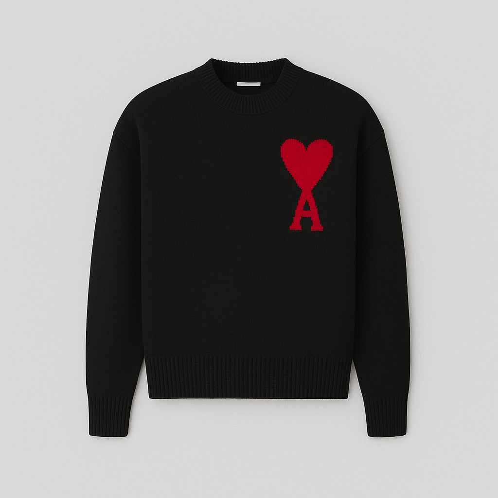 Women's Oversized Heart Ace Logo Knit Sweater Casual Everyday Cozy Streetwear Smart Casual Gift – Anely Cream Black Green