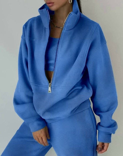 Women's Casual Oversized Two-Piece Set Half-Zip Pullover High-Waist Joggers Streetwear Lounge Cozy – Grace