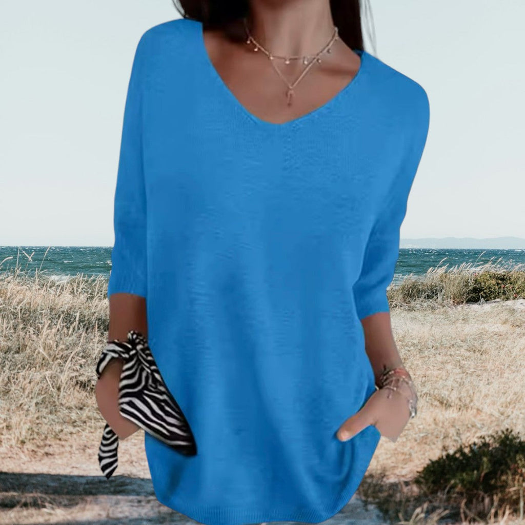 Women's Summer V-Neck Knit Top Lightweight Relaxed Fit Casual Everyday Versatile Soft – Gerda