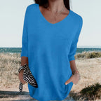 Women's Summer V-Neck Knit Top Lightweight Relaxed Fit Casual Everyday Versatile Soft – Gerda