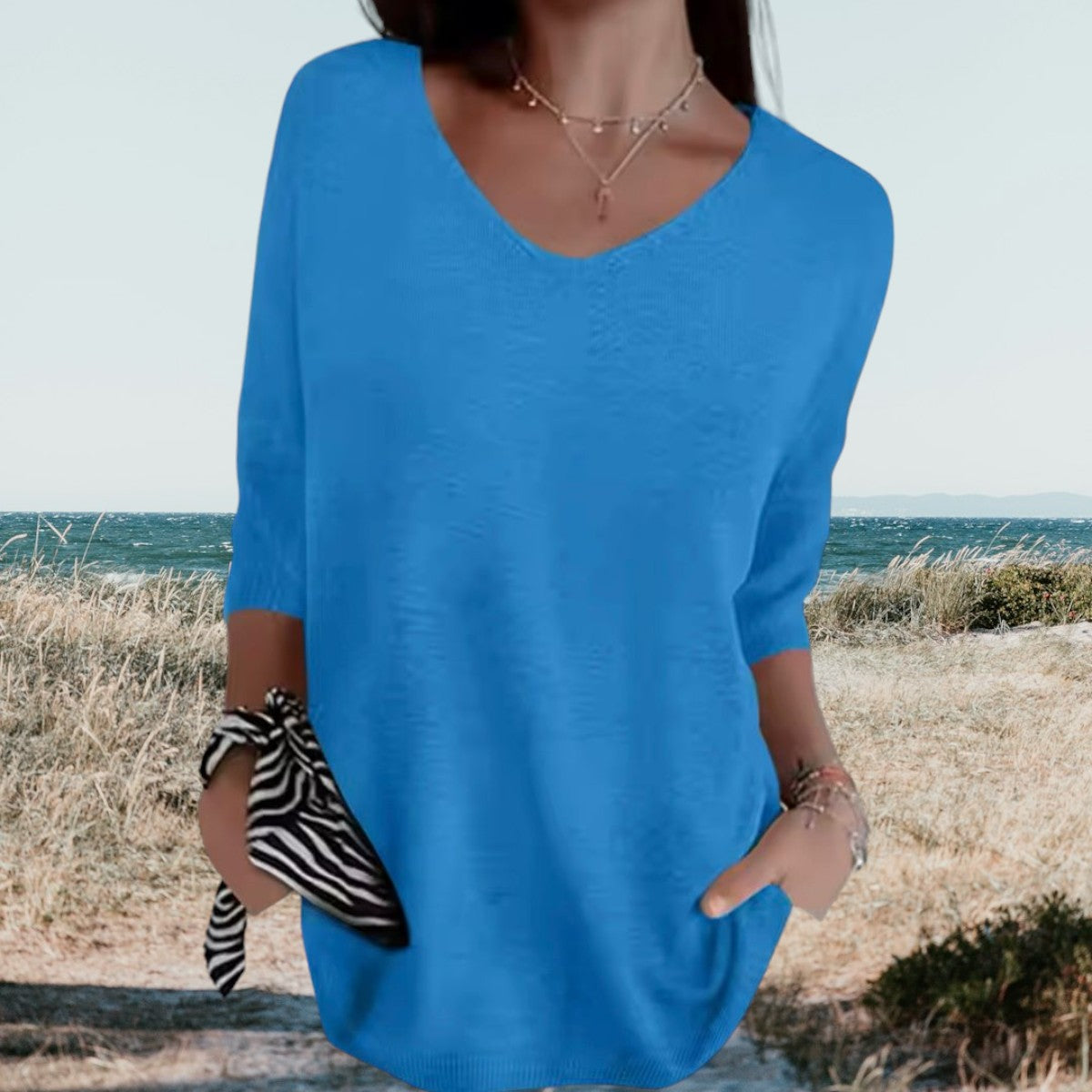 Women's Summer V-Neck Knit Top Lightweight Relaxed Fit Casual Everyday Versatile Soft – Gerda