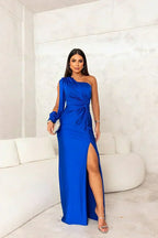 Women's One Shoulder Long Dress Flowing Sleeve Side Slit Formal Wedding Guest Party Elegant – Helen