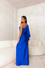Women's One Shoulder Long Dress Flowing Sleeve Side Slit Formal Wedding Guest Party Elegant – Helen