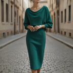 Women's Elegant Cowl Neck Midi Dress Long Sleeve Formal Work Office Cocktail Wedding Guest Bodycon – Grey Black Beige Blue