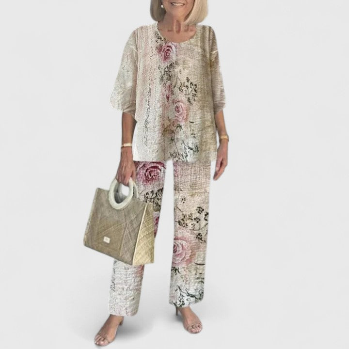 Women's Sophisticated Two-Piece Set Relaxed Blouse Wide-Leg Pants Casual Elegant Everyday – Martha