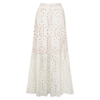 Women's V-Neck Laser Cut Floral Hollow-Out One-Piece Swimsuit & Long Skirt Set Beach Vacation Resort Pool Party Cruise Honeymoon – White