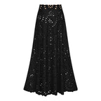 Women's Laser Cut Floral Hollow-Out One-Piece Swimsuit & Long Skirt Set V-Neck Beach Vacation Pool Party Resort Cruise – Black