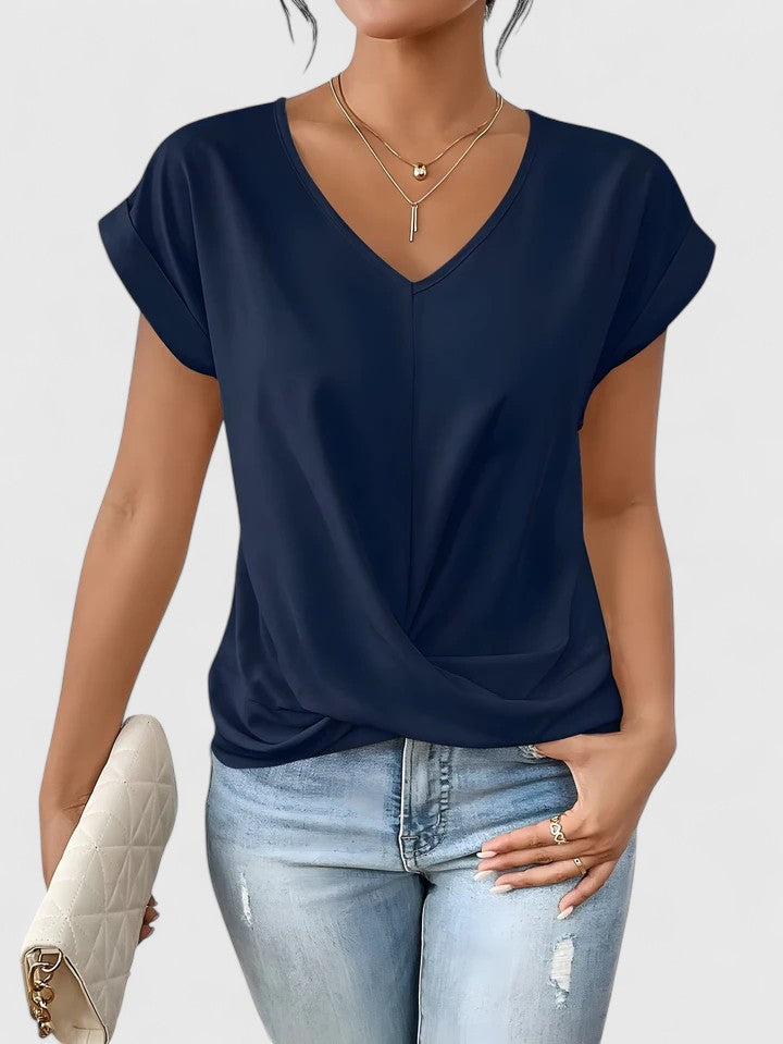 Women's Comfortable V-Neck Top Twist Front Short Sleeve Casual Everyday Chic – Mahrianne