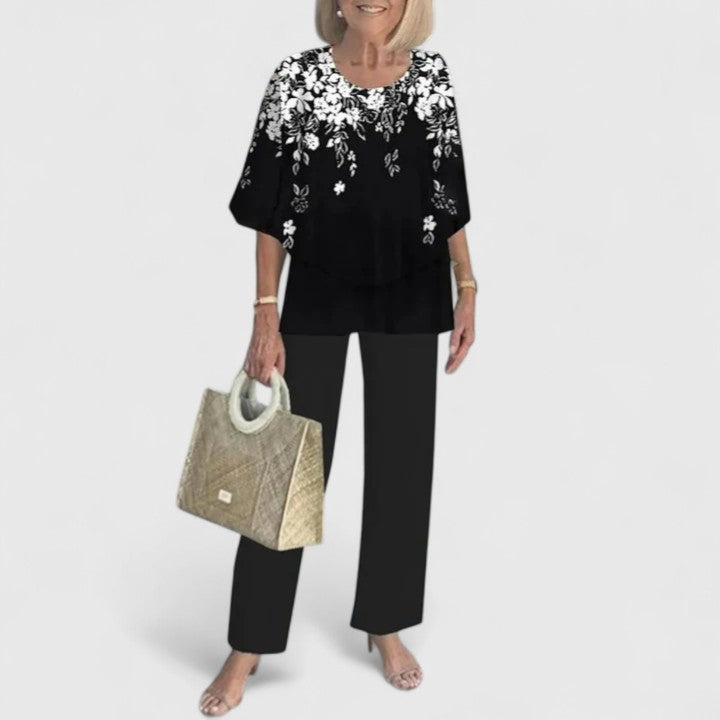 Women's Sophisticated Two-Piece Set Relaxed Blouse Wide-Leg Pants Casual Elegant Everyday – Martha