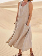 Women's Sleeveless Pocket Midi Casual Dress Flowing Relaxed Breathable Summer – Zoe