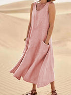 Women's Sleeveless Pocket Midi Casual Dress Flowing Relaxed Breathable Summer – Zoe