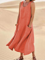 Women's Sleeveless Pocket Midi Casual Dress Flowing Relaxed Breathable Summer – Zoe