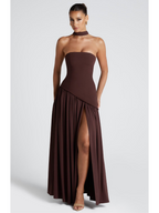 Women's Elegant Strapless Maxi Dress Fitted Slit Formal Party Wedding Guest Sophisticated – Mya
