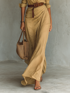 Women's Elegant Cowgirl Long Dress Lapel Single Breasted Belted Waist Long Sleeve Casual – Camel