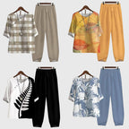 Women's Casual Loose Two-Piece Set Printed Short Sleeve Top Wide-Leg Pants Comfortable Everyday – Alessia
