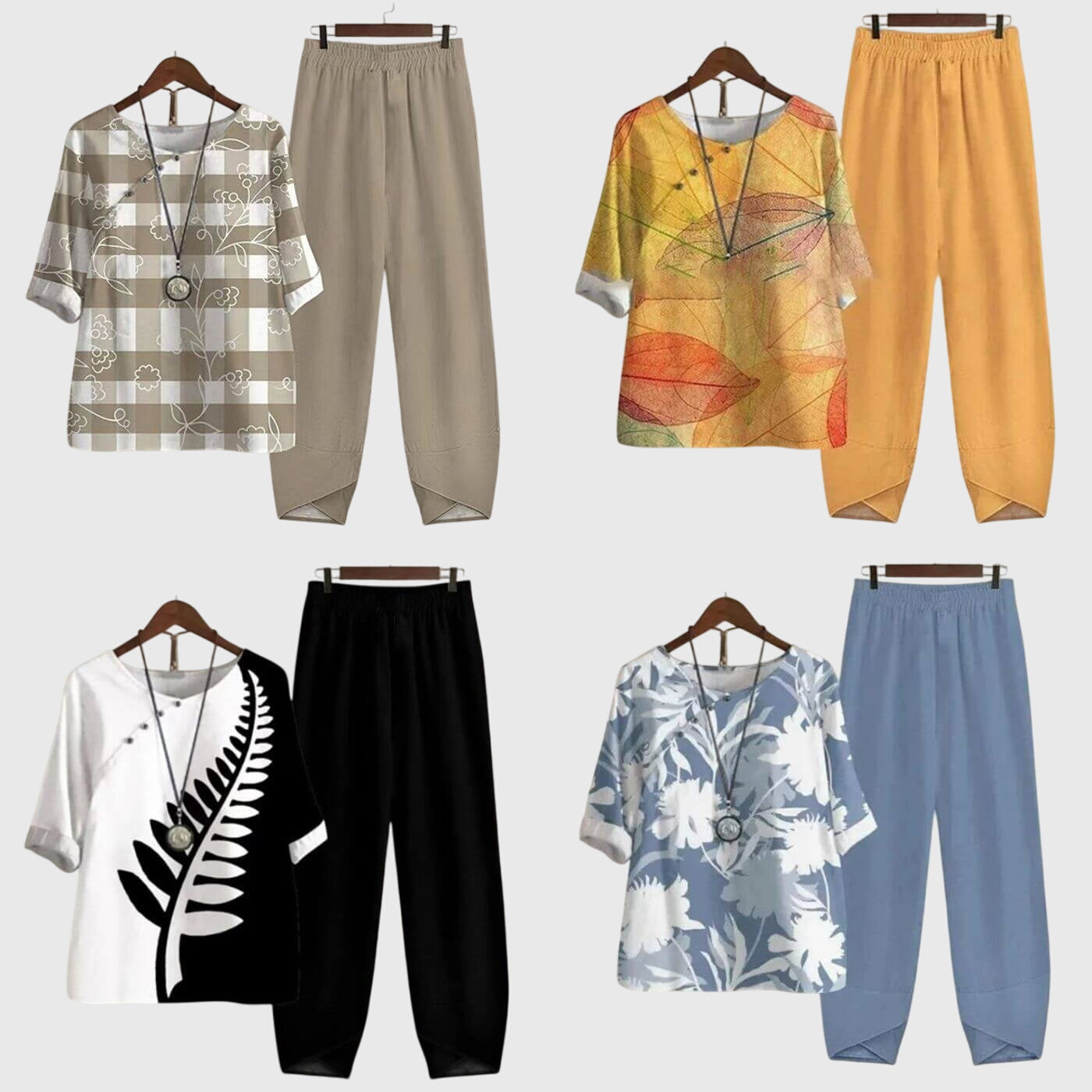 Women's Casual Loose Two-Piece Set Printed Short Sleeve Top Wide-Leg Pants Comfortable Everyday – Alessia