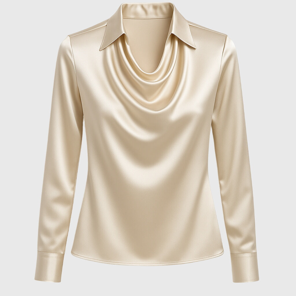 Women's Elegant Satin Blouse Cowl Neck Long Sleeve Luxe Shine Flowing Fit Casual Chic – Brooklyn