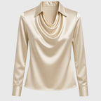 Women's Elegant Satin Blouse Cowl Neck Long Sleeve Luxe Shine Flowing Fit Casual Chic – Brooklyn