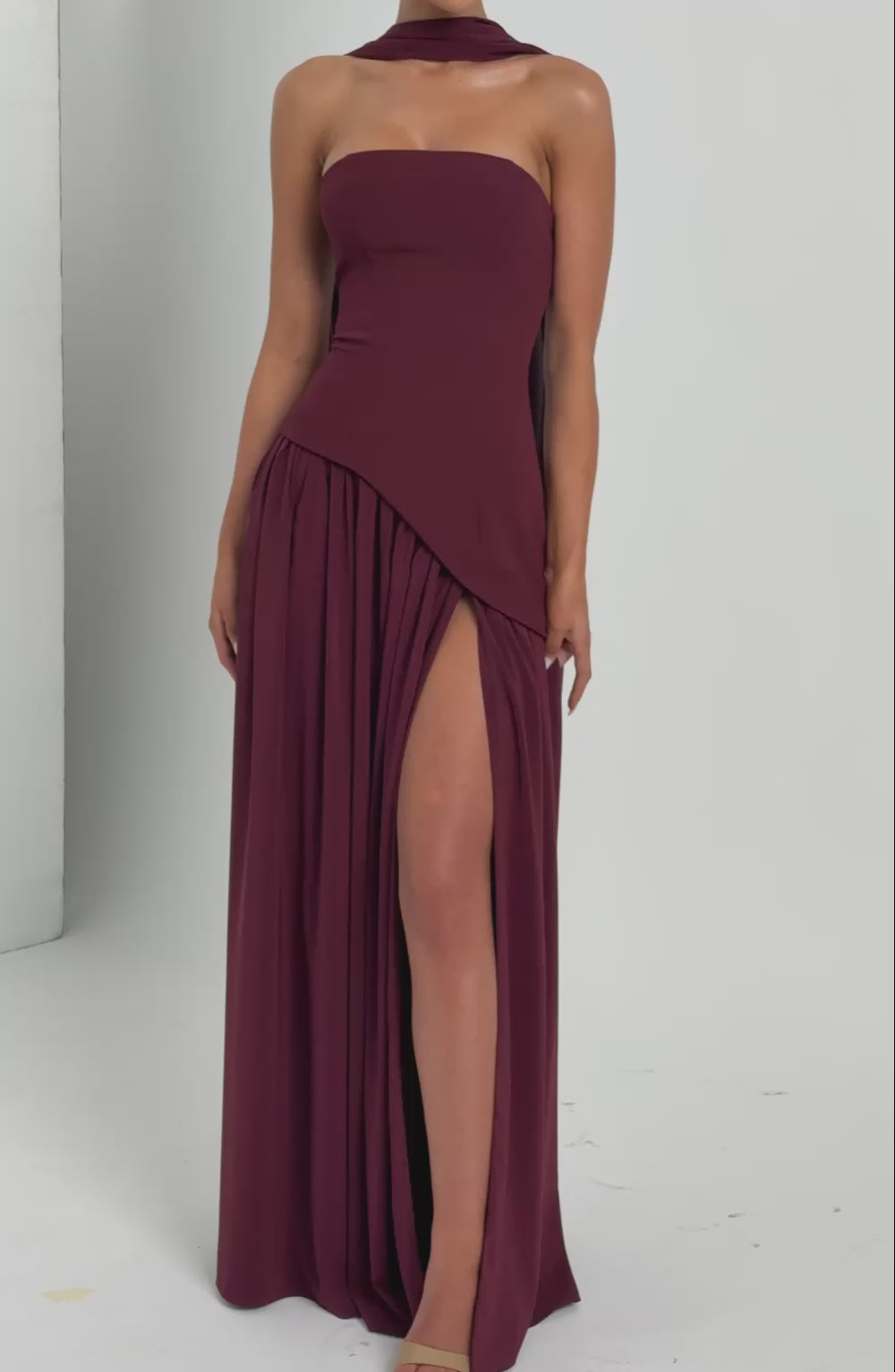 Women's Elegant Strapless Maxi Dress Fitted Slit Formal Party Wedding Guest Sophisticated – Mya