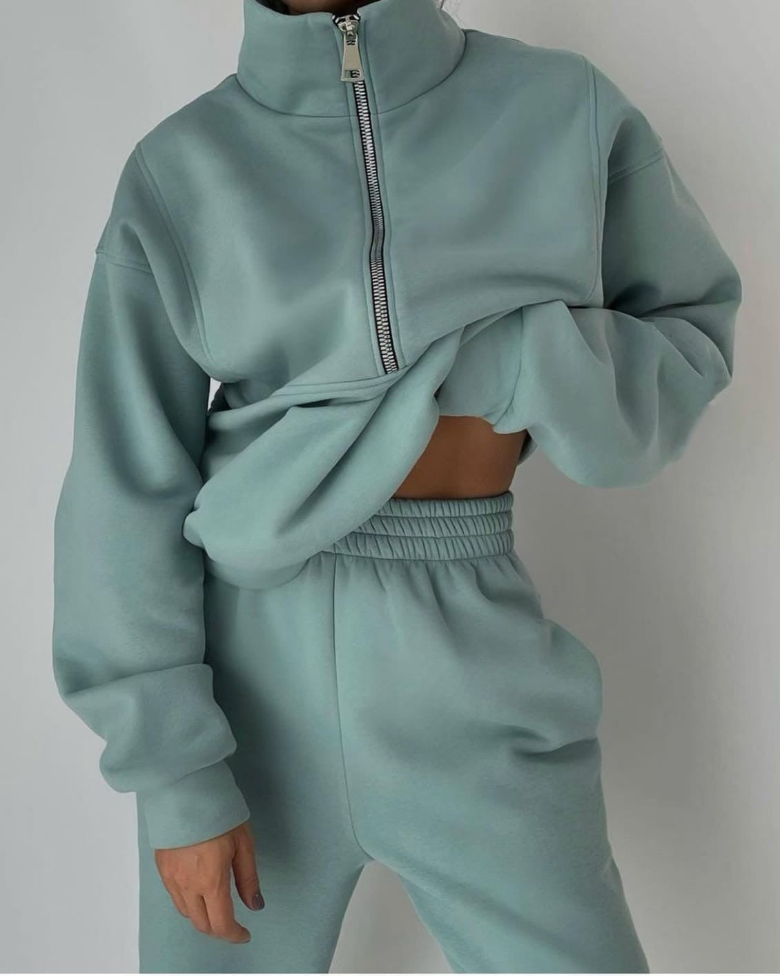 Women's Casual Oversized Two-Piece Set Half-Zip Pullover High-Waist Joggers Streetwear Lounge Cozy – Grace