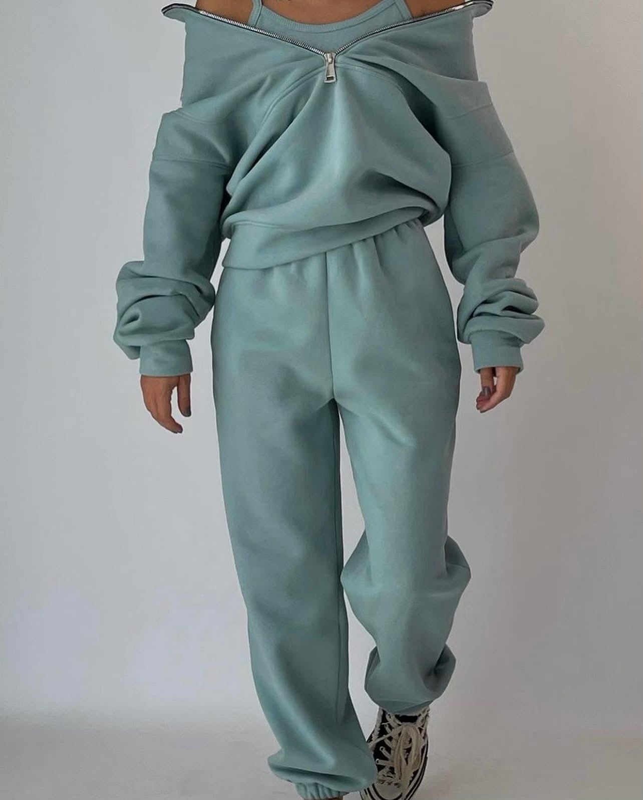 Women's Casual Oversized Two-Piece Set Half-Zip Pullover High-Waist Joggers Streetwear Lounge Cozy – Grace