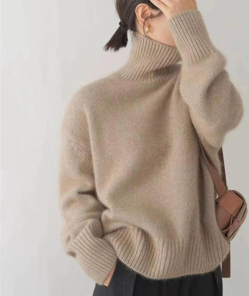 Women's Cashmere Turtleneck Sweater Soft Cozy Relaxed Fit Warm Casual Elegant Winter – Beige