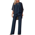 Women's Formal Festive Chiffon Pantsuit Elegant Wide-Leg Flowing Top & Pants Party Event Set