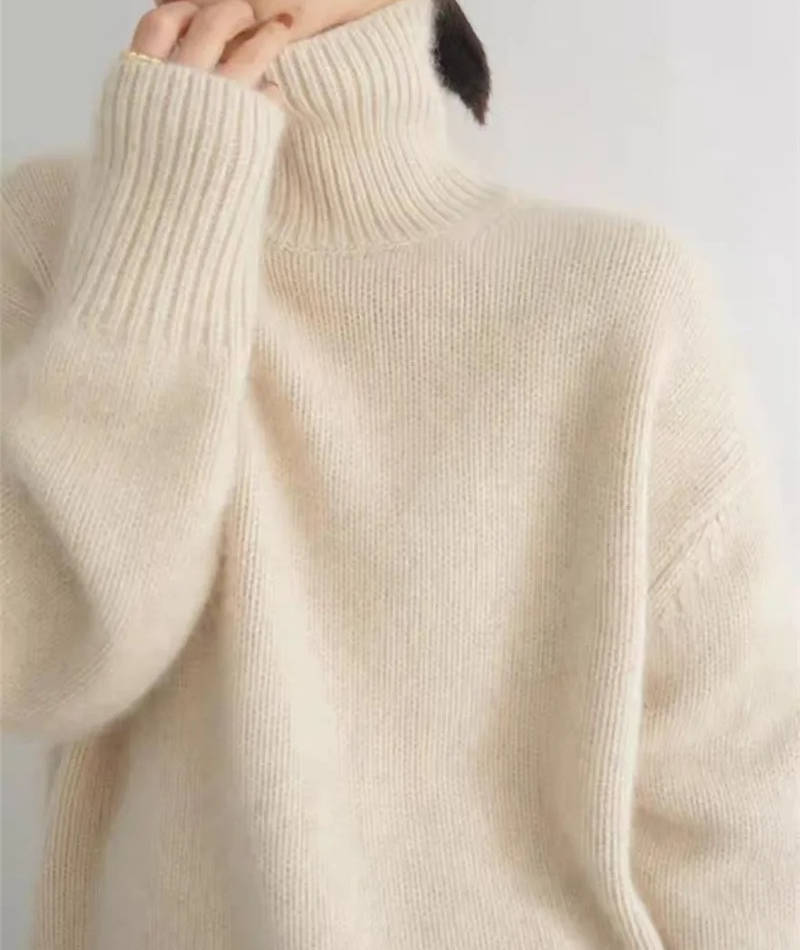 Women's Cashmere Turtleneck Sweater Soft Cozy Relaxed Fit Warm Casual Elegant Winter – Beige