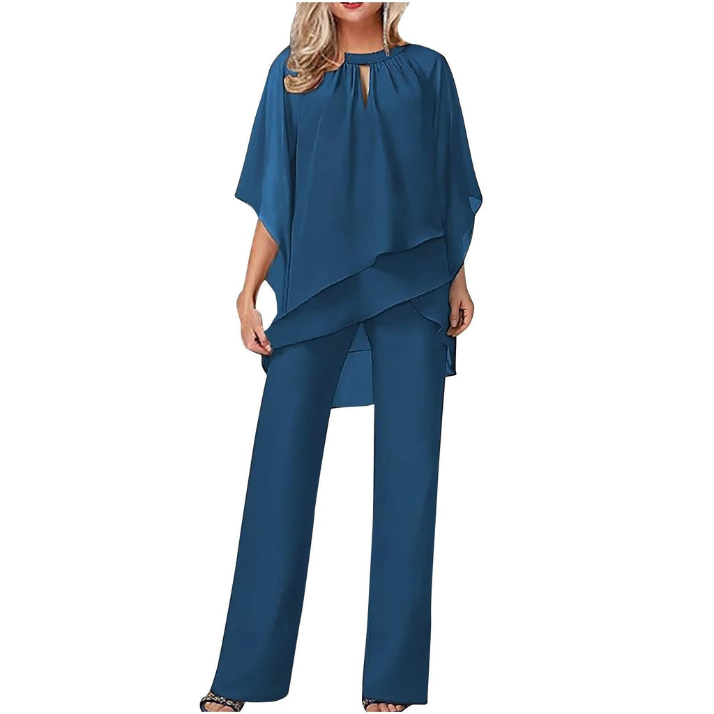 Women's Formal Festive Chiffon Pantsuit Elegant Wide-Leg Flowing Top & Pants Party Event Set