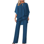 Women's Formal Festive Chiffon Pantsuit Elegant Wide-Leg Flowing Top & Pants Party Event Set