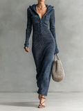Women's Slim-Fit Hooded Knitted Long Casual Dress Long Sleeve Cozy Chic Everyday – Navy