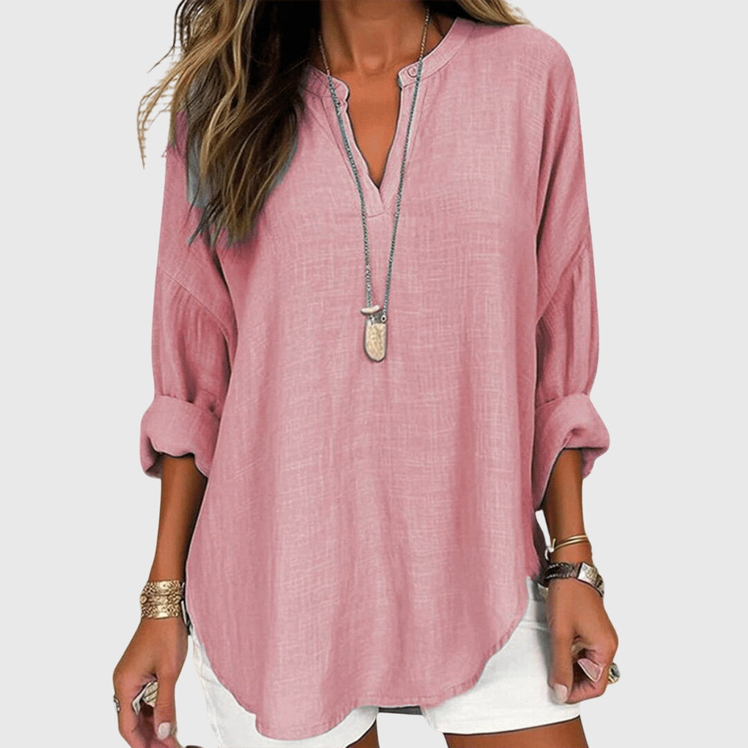 Women's Flowy Elegant Beach Shirt V-Neck Long Sleeve Relaxed Fit Casual Summer – Lenara