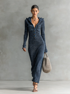 Women's Slim-Fit Hooded Knitted Long Casual Dress Long Sleeve Cozy Chic Everyday – Navy