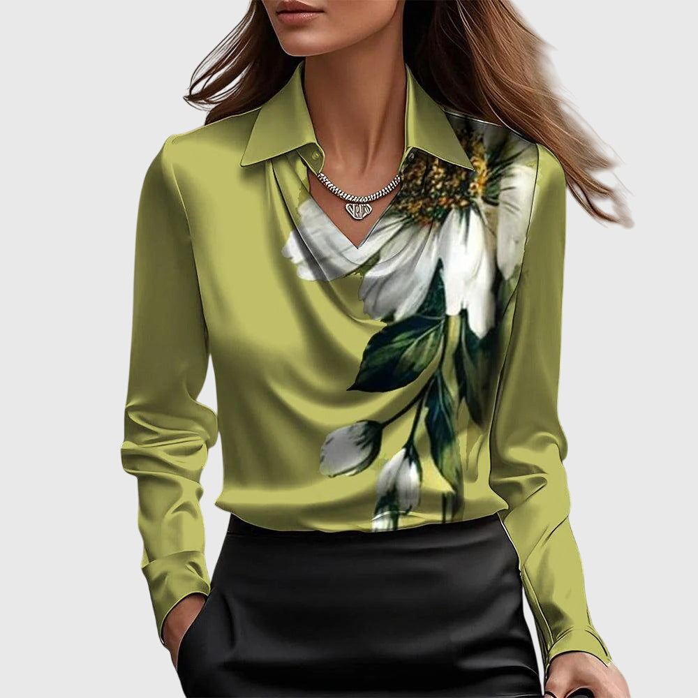 Women's Elegant Satin Blouse Cowl Neck Long Sleeve Luxe Shine Flowing Fit Casual Chic – Brooklyn