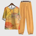 Women's Casual Loose Two-Piece Set Printed Short Sleeve Top Wide-Leg Pants Comfortable Everyday – Alessia