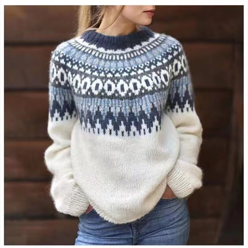 Women's Winter Nordic Pattern Sweater Relaxed Fit Cozy Knit Fairisle Warm Casual Pullover – Dana