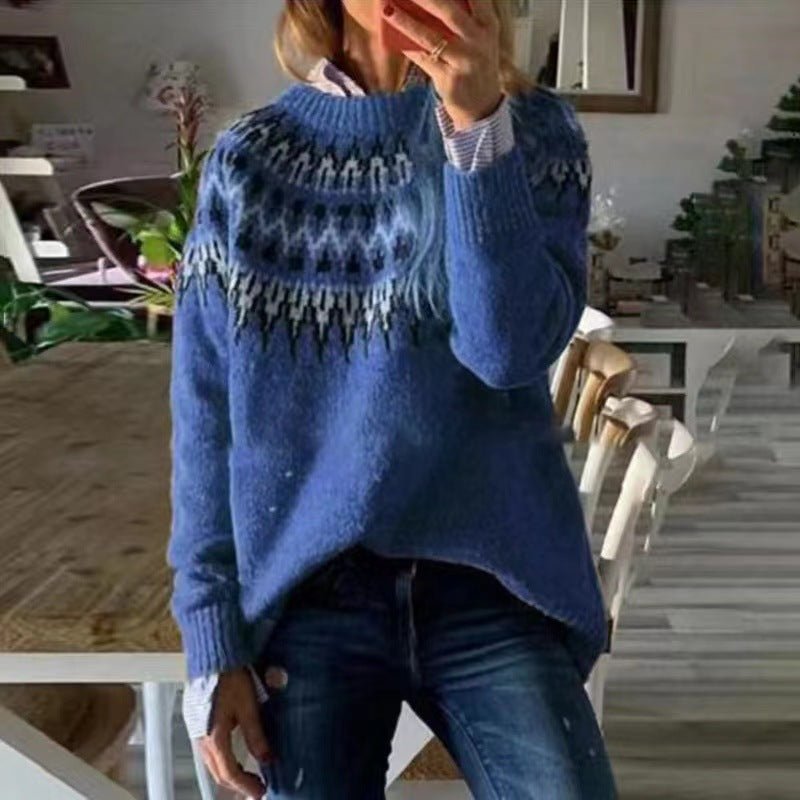 Women's Winter Coat Nordic Pattern Sweater Relaxed Fit Cozy Knit Fairisle Casual Pullover – Dana