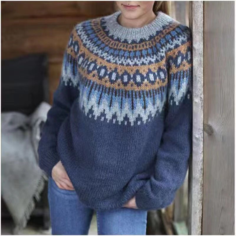 Women's Winter Coat Nordic Pattern Sweater Relaxed Fit Cozy Knit Fairisle Casual Pullover – Dana