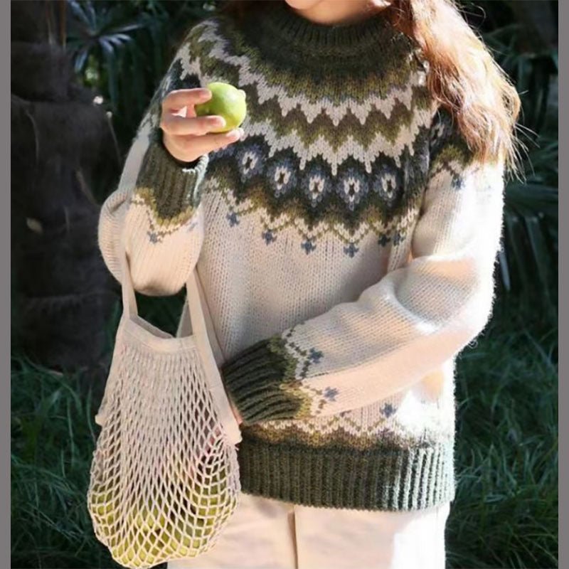 Women's Winter Nordic Pattern Sweater Relaxed Fit Cozy Knit Fairisle Warm Casual Pullover – Dana