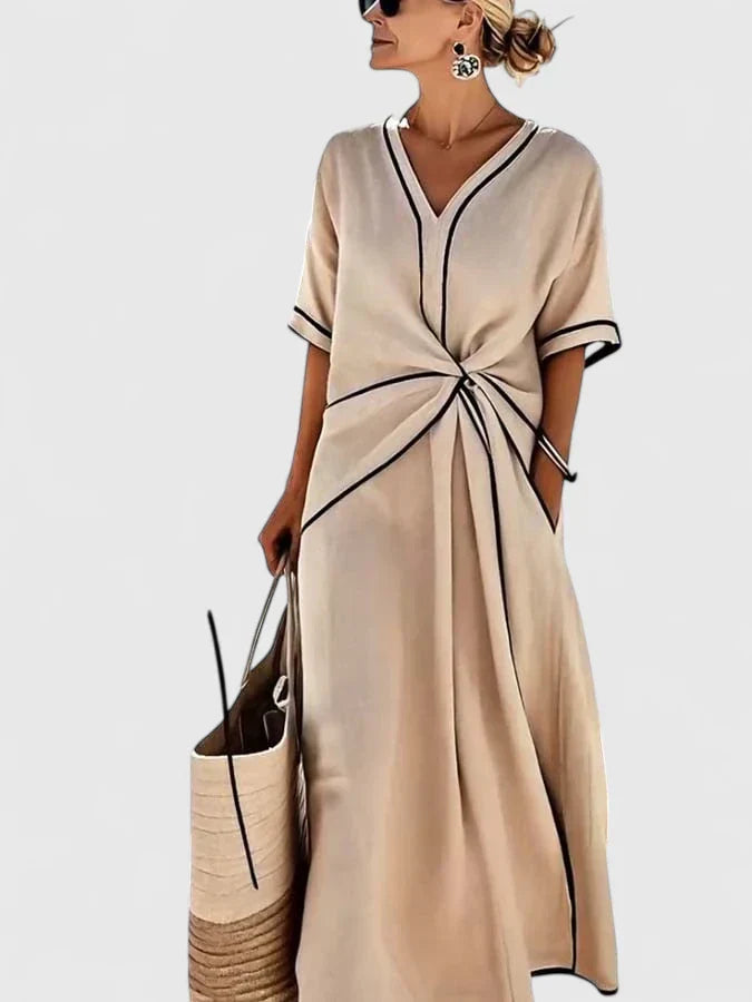 Women's Elegant Striped Midi Dress Vertical Stripes Lightweight Breathable Casual Summer Dress – Ery
