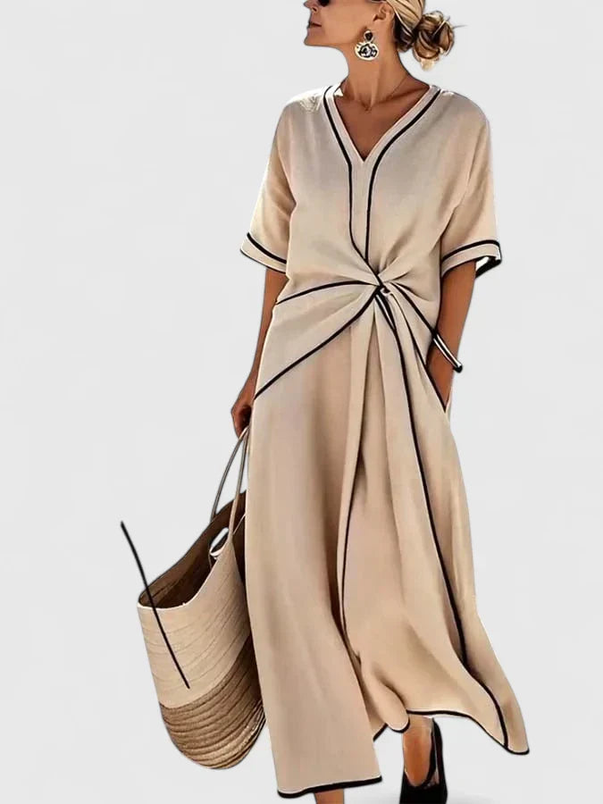 Women's Elegant Striped Midi Dress Vertical Stripes Lightweight Breathable Casual Summer Dress – Ery