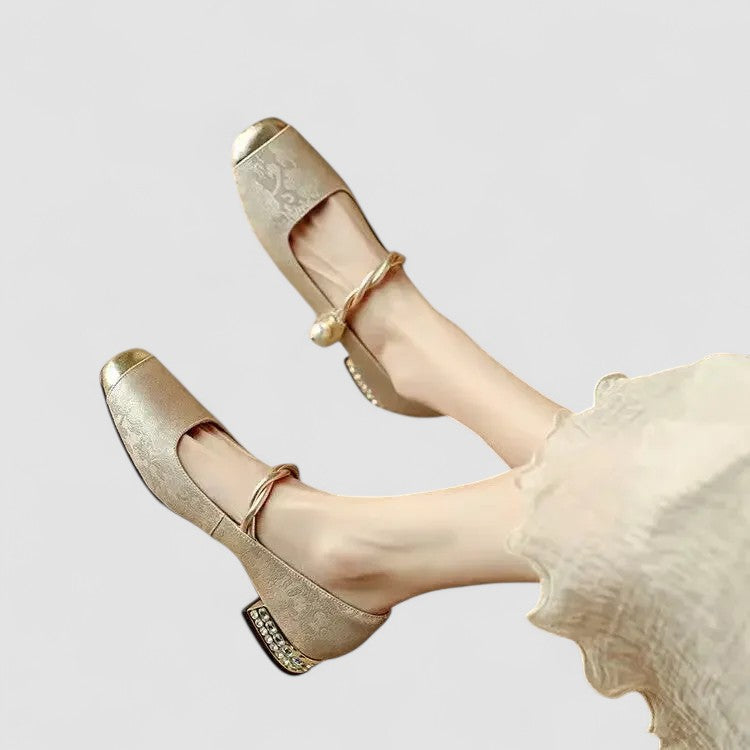 Women's Mary Jane Shoes Block Heel Shimmer Strap Vintage Elegant – Chrystahn