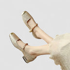 Women's Mary Jane Shoes Block Heel Shimmer Strap Vintage Elegant – Chrystahn