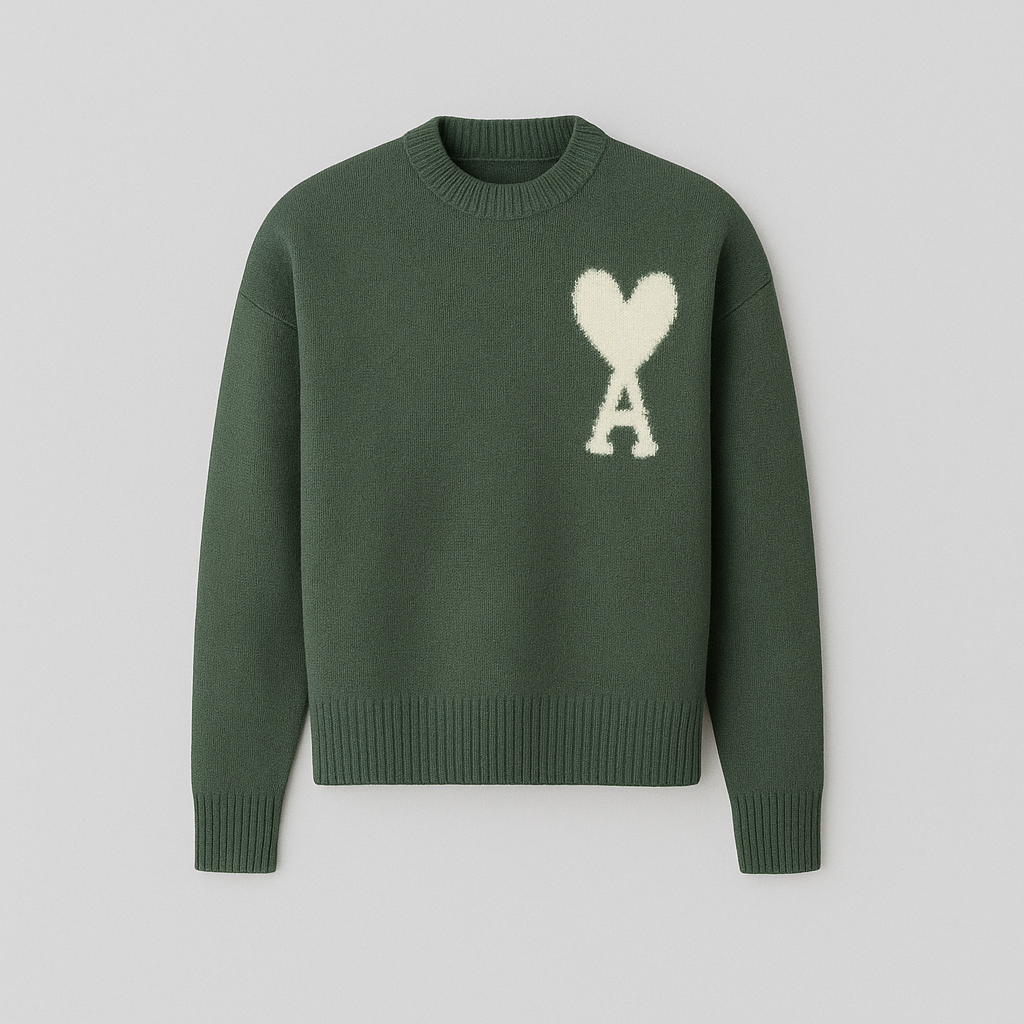 Women's Oversized Heart Ace Logo Knit Sweater Casual Everyday Cozy Streetwear Smart Casual Gift – Anely Cream Black Green