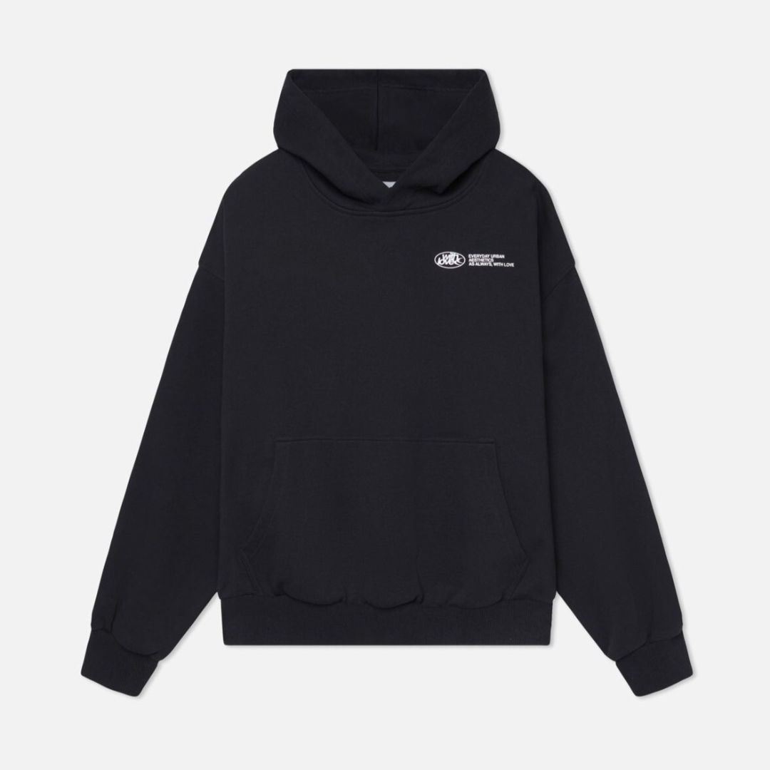 Women's Oversized Hoodie With Love Graphic Print Fleece Streetwear Casual Everyday Sweatshirt – Black