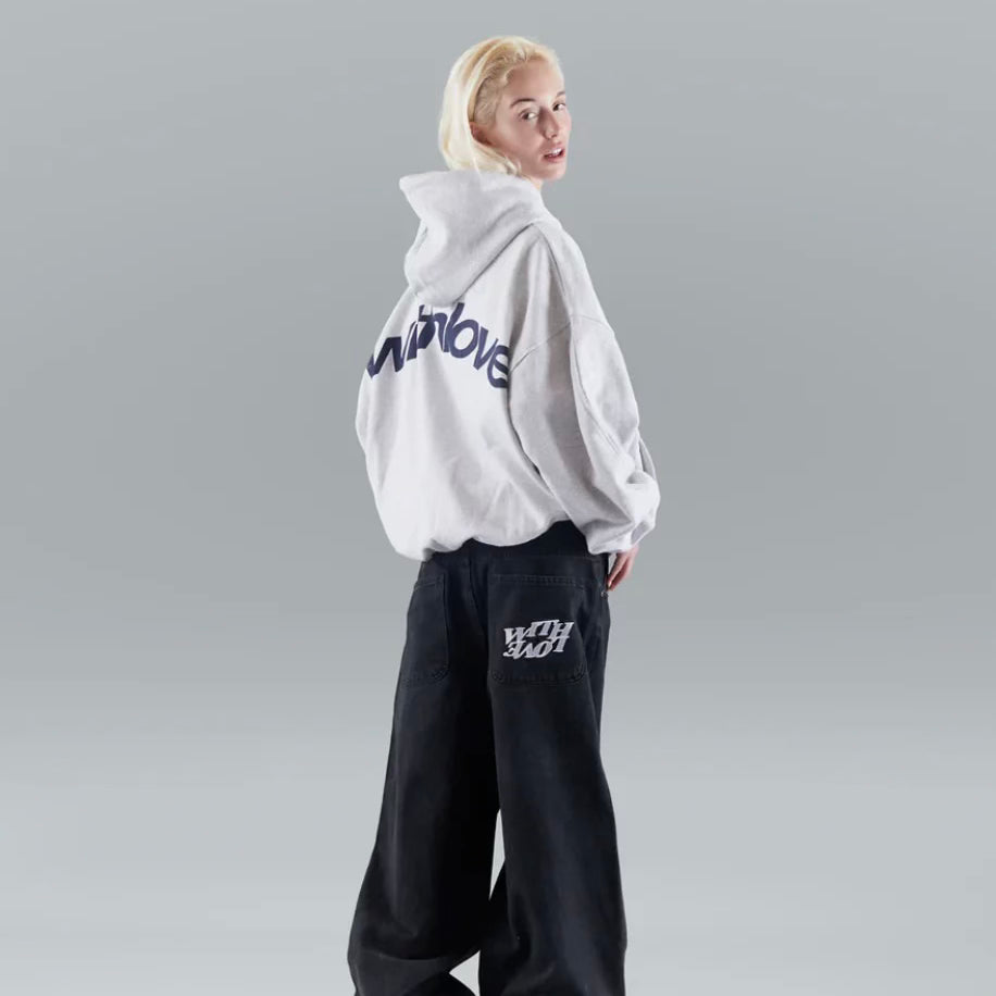 Women's Oversized Hoodie With Love Graphic Print Fleece Streetwear Casual Everyday Sweatshirt – Black