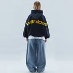 Women's Oversized Hoodie With Love Graphic Print Fleece Streetwear Casual Everyday Sweatshirt – Black
