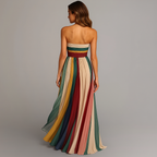Women's Pleated Long Dress Striped Jewel Tones Strapless Formal Wedding Guest Summer Party – Judith