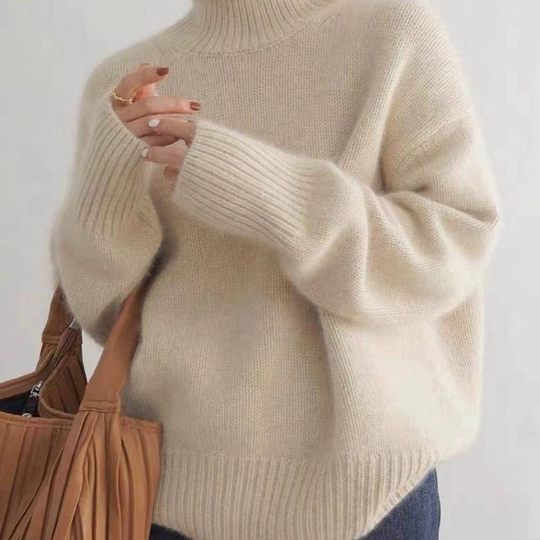 Women's Cashmere Turtleneck Sweater Soft Cozy Relaxed Fit Warm Casual Elegant Winter – Beige