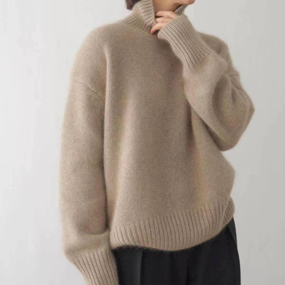 Women's Cashmere Turtleneck Sweater Soft Cozy Relaxed Fit Warm Casual Elegant Winter – Beige